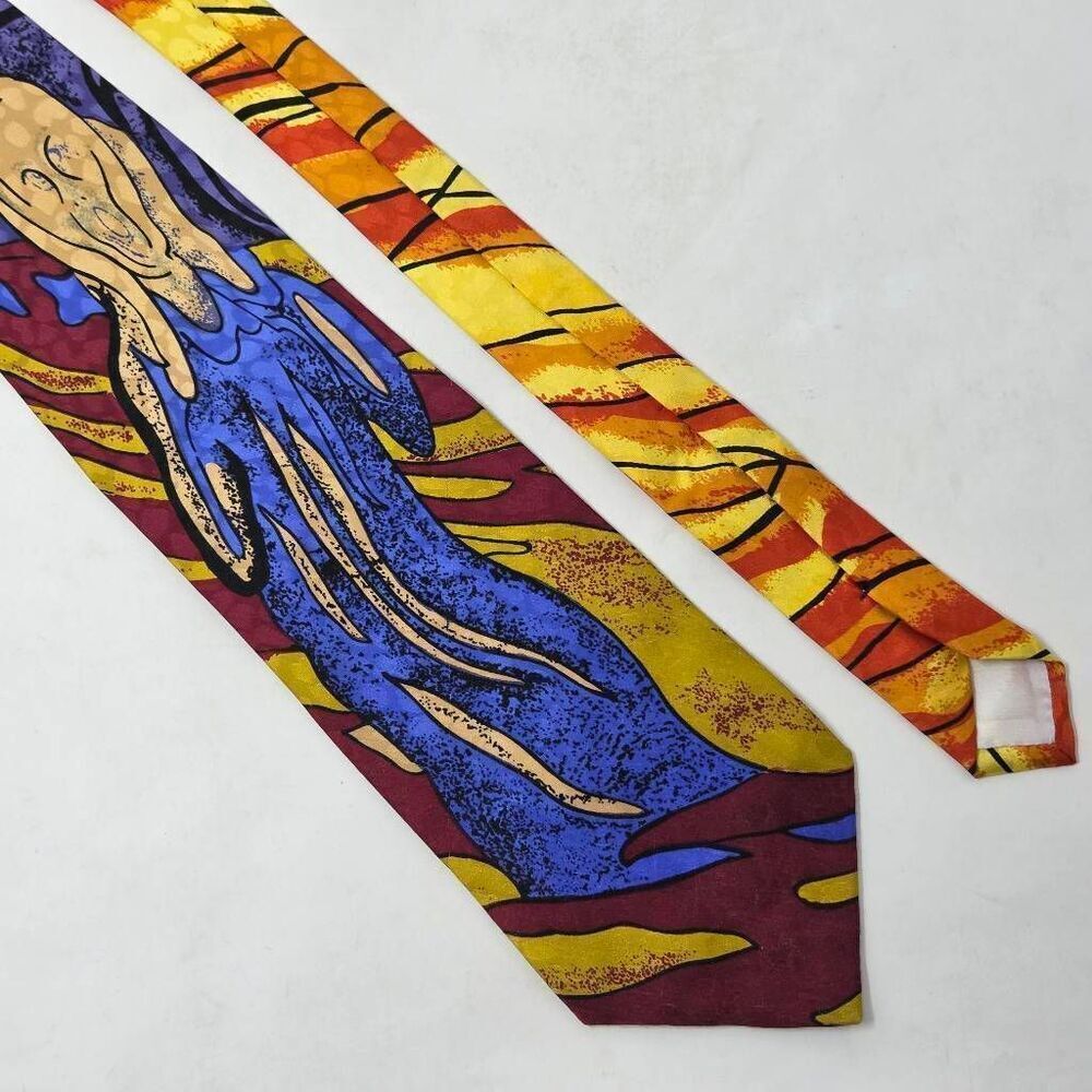 VINCENT & COMPANY EDVARD MUNCH THE SCREAM SILK TIE BLUE ORANGE 4" X 58"